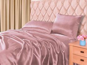 Jogo De Lençol Casal Queen Cetim Seda Alto Brilho 4 Peças Antifrizz