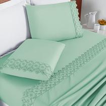 Jogo De Lençol Casal Queen London Bordado Inglês 200 Fios 04 Pçs NOBLESS