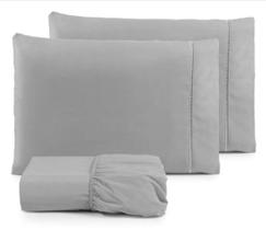 Jogo De Lençol Casal Queen Ponto Palito 04 Peças - Cinza