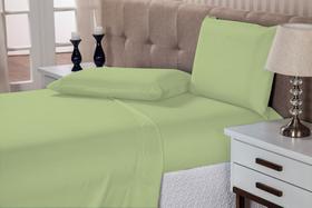 Jogo de lençol casal queen size 4 peças veste cama box 1,58x1,98x30 2x fronhas 50x70 várias cores lisas-verde-claro - BENEVIDES