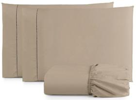 Jogo de Lençol Casal Size 3 Peças Percal 400 Fios Toque Macio Càqui