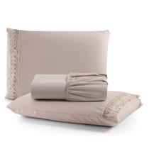 Jogo de Lençol Casal Suavitec com Grippir 3 Peças - Avelã - 100% Algodão