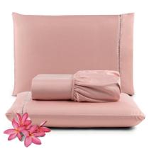 Jogo De Lençol Casal Sublime Palito 400 Fios Micropercal Toque De Algodão 3 Peças Rose - 100% Poliester