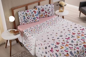 Jogo de Lençol Casal Super King 3 Peças Borboletas Roupa de Cama Percal 100% Algodão Jogo de Lençol Casal Super King 3 Peças Borboletas Roupa de Cama Percal 100% Algodão