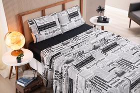 Jogo de Lençol Casal Super King 3 Peças Jornal Roupa de Cama Percal 100% Algodão