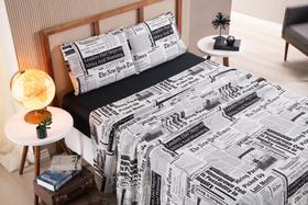 Jogo de Lençol Casal Super King 3 Peças Jornal Roupa de Cama Percal 100% Algodão