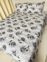 Jogo de Lençol Casal Super King 4 Peças Floral Cinza Roupa de Cama Percal 100% Algodão