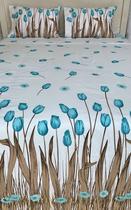 Jogo de Lençol Casal Super King 4 Peças Tulipa Azul Roupa de Cama Percal 100% Algodão