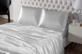 Jogo de lençol cetim casal queen 4 peças cama box seda varias cores