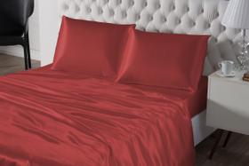 Jogo de Lençol Charmousse Queen Size 4 Peças Cetim-vermelho