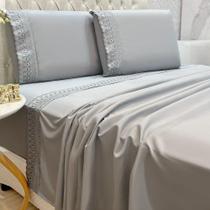 Jogo De Lençol Clara Queen 4 Peças Micropercal 300 Fios Bordado Inglês - Cinza - 100% Poliéster Jogo De Lençol Clara Queen 4 Peças Micropercal 300 Fios Bordado Inglês - Cinza - 100% Poliéster