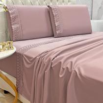 Jogo De Lençol Clara Queen 4 Peças Micropercal 300 Fios Bordado Inglês - Malva - 100% Poliéster Jogo De Lençol Clara Queen 4 Peças Micropercal 300 Fios Bordado Inglês - Malva - 100% Poliéster