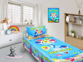 Jogo De Lençol Cobre Leito E Fronha Baby Shark Azul 1 ls-bs1
