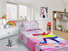 Jogo De Lençol Cobre Leito E Fronha Skate Infantil Menina 1 ls-ski1