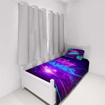 Jogo De Lençol Cobre Leito Fronha Infantil Gamer Video Game