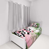 Jogo De Lençol Cobre Leito Fronha Solteiro Panda Rosa