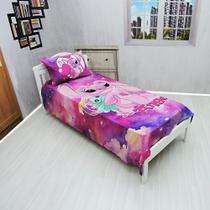 Jogo De Lençol Cobre Leito Fronha Stitch Infantil Rosa