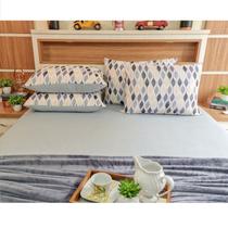 Jogo de Lençol com Fronha Casal Cor Cinza Camitalia 100% Algodão Fio 30/1 Com Elástico Linha Trento