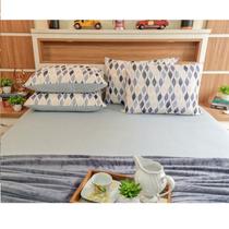 Jogo de Lençol com Fronha Queen Cor Cinza Camitalia 100% Algodão Fio 30/1 Com Elástico Linha Trento