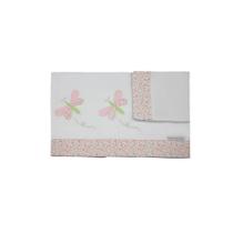 Jogo de Lençol de Berço 100% Malha com 3 Peças Estampa Libélula Rosa