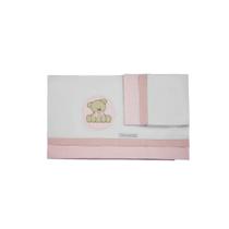 Jogo de Lençol de Berço 100% Malha com 3 Peças Estampa Urso Rosa