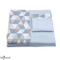 Jogo de lençol de berço 3 peças com vira 100% algodão Triângulo azul