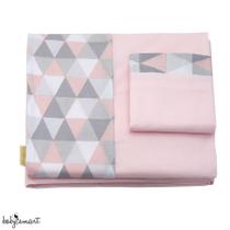 Jogo de lençol de berço 3 peças com vira 100% algodão Triângulo rosa