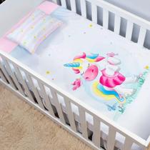 Jogo De Lençol De Berço 3 Peças Infantil Bebê Unicórnio