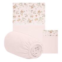 Jogo de Lençol de Berço Americano 3 Pçs Floresta Rosa-Hug Jogo de Lençol de Berço Americano 3 Pçs Floresta Rosa-Hug