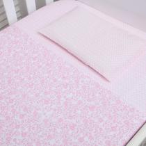 Jogo de Lençol de Berço Composê Flores Rosa 3 Pçs - Papi - Papi