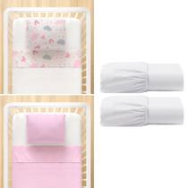 Jogo de lençol de berço Estampado com fronha Kit 6 Peças Rosa e Branco Arco Iris