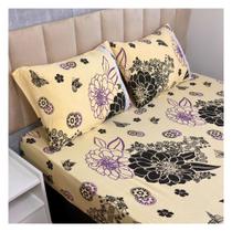 Jogo de Lençol de Malha Casal 3 peças Estampado 100% Algodão Elástico Fronha c/ Zíper