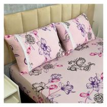 Jogo de Lençol de Malha Casal 3 peças Estampado 100% Algodão Elástico Fronha c/ Zíper