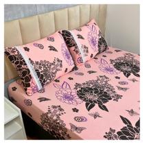 Jogo de Lençol de Malha Casal 3 peças Estampado 100% Algodão Elástico Fronha c/ Zíper