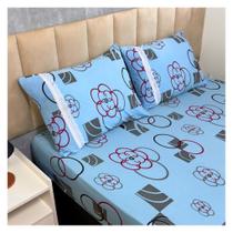 Jogo de Lençol de Malha Casal 3 peças Estampado 100% Algodão Elástico Fronha c/ Zíper