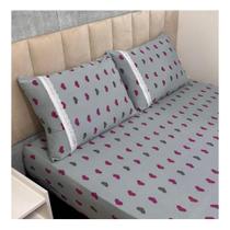 Jogo de Lençol de Malha Casal 3 peças Estampado 100% Algodão Elástico Fronha c/ Zíper