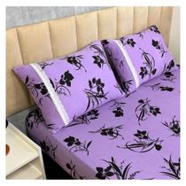Jogo de Lençol de Malha Queen 3 peças Estampado 100% Algodão Elástico Fronha c/ Zíper