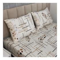 Jogo de Lençol de Malha Queen 3 peças Estampado 100% Algodão Elástico Fronha c/ Zíper