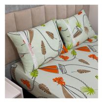 Jogo de Lençol de Malha Queen 3 peças Estampado 100% Algodão Elástico Fronha c/ Zíper