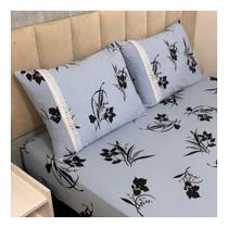 Jogo de Lençol de Malha Queen 3 peças Estampado 100% Algodão Elástico Fronha c/ Zíper