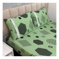 Jogo de Lençol de Malha Queen 3 peças Estampado 100% Algodão Elástico Fronha c/ Zíper