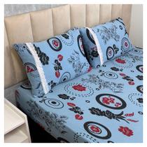Jogo de Lençol de Malha Queen 3 peças Estampado 100% Algodão Elástico Fronha c/ Zíper