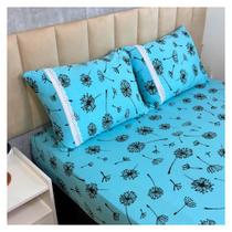 Jogo de Lençol de Malha Queen 3 peças Estampado 100% Algodão Elástico Fronha c/ Zíper