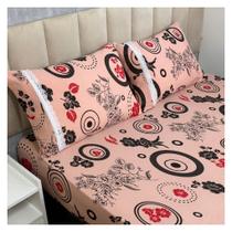 Jogo de Lençol de Malha Queen 3 peças Estampado 100% Algodão Elástico Fronha c/ Zíper