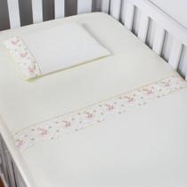 Jogo de Lençol de Mini Berço P.P 03 peças - Floral Rosa