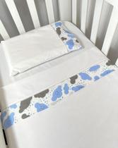 Jogo de Lençol de Mini Berço P.P 03 Peças - Nuvem Azul