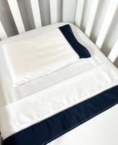 Jogo de Lençol de Mini Berço P.P Poliéster 03 peças - Marinho com Branco