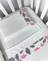 Jogo de Lençol de Mini Berço P.P Poliéster 03 peças - Nuvem Rosa