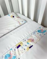 Jogo de Lençol de Mini Berço P.P Poliéster 03 peças - Passarinho Rosa