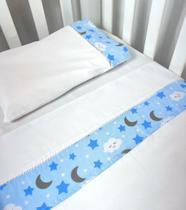 Jogo de Lençol de Mini Berço P.P Poliéster 03 peças - Soninho Azul